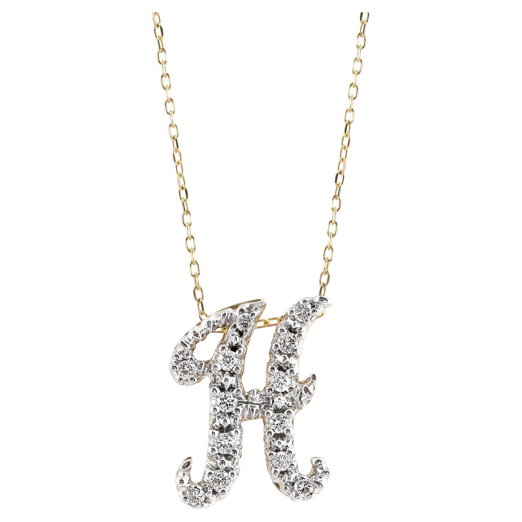 Pendentif « H » initial avec pierres de diamant 0,15 carat en or blanc et jaune 14 carats