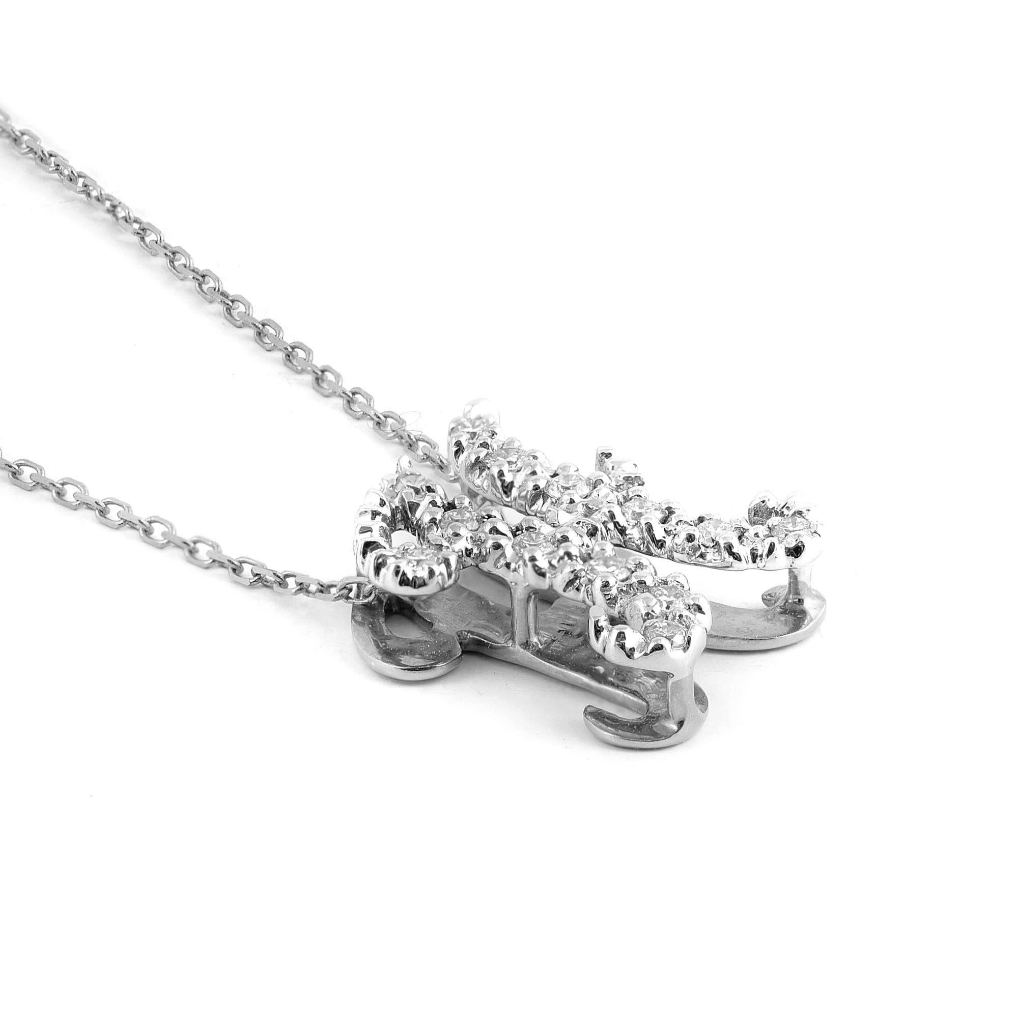 Taille brillant Pendentif « H » initial avec pierres de diamant 0,15 carat en or blanc 14 carats, chaîne de 18 pouces en vente