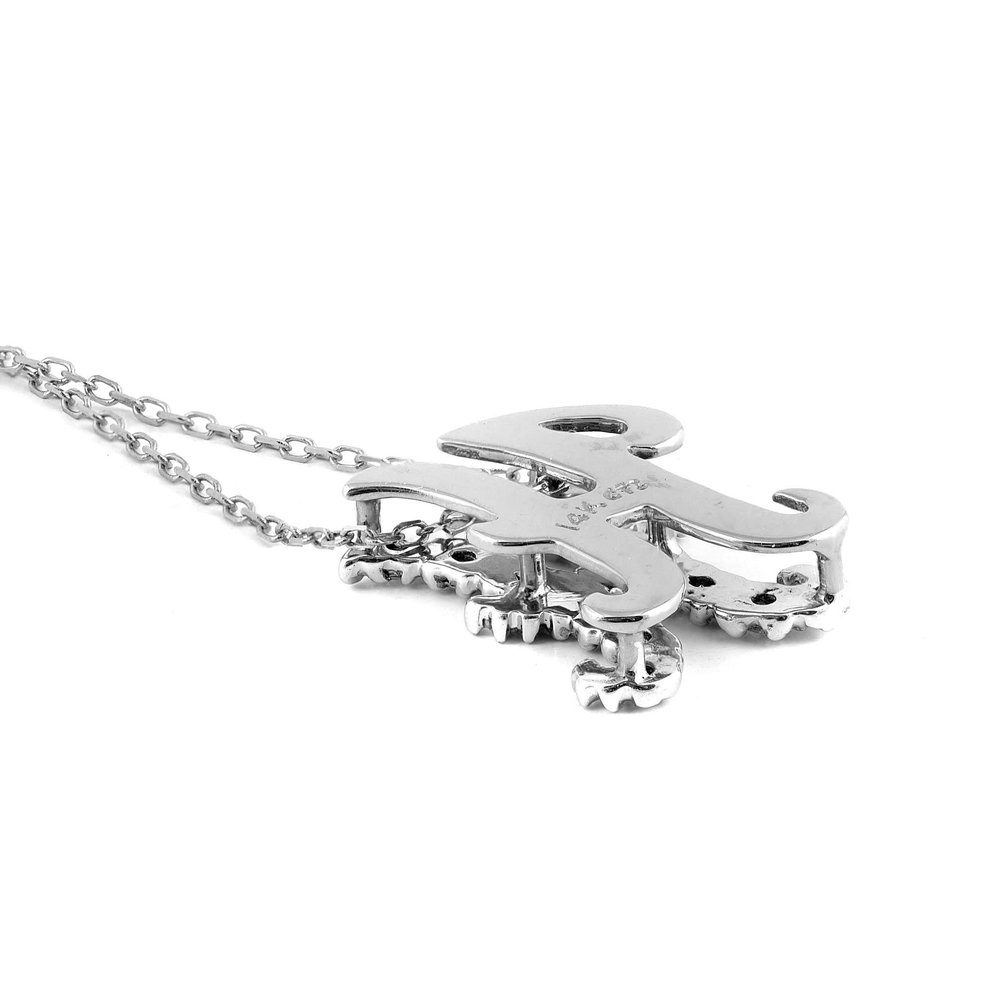 Pendentif « H » initial avec pierres de diamant 0,15 carat en or blanc 14 carats, chaîne de 18 pouces Neuf - En vente à Los Angeles, CA