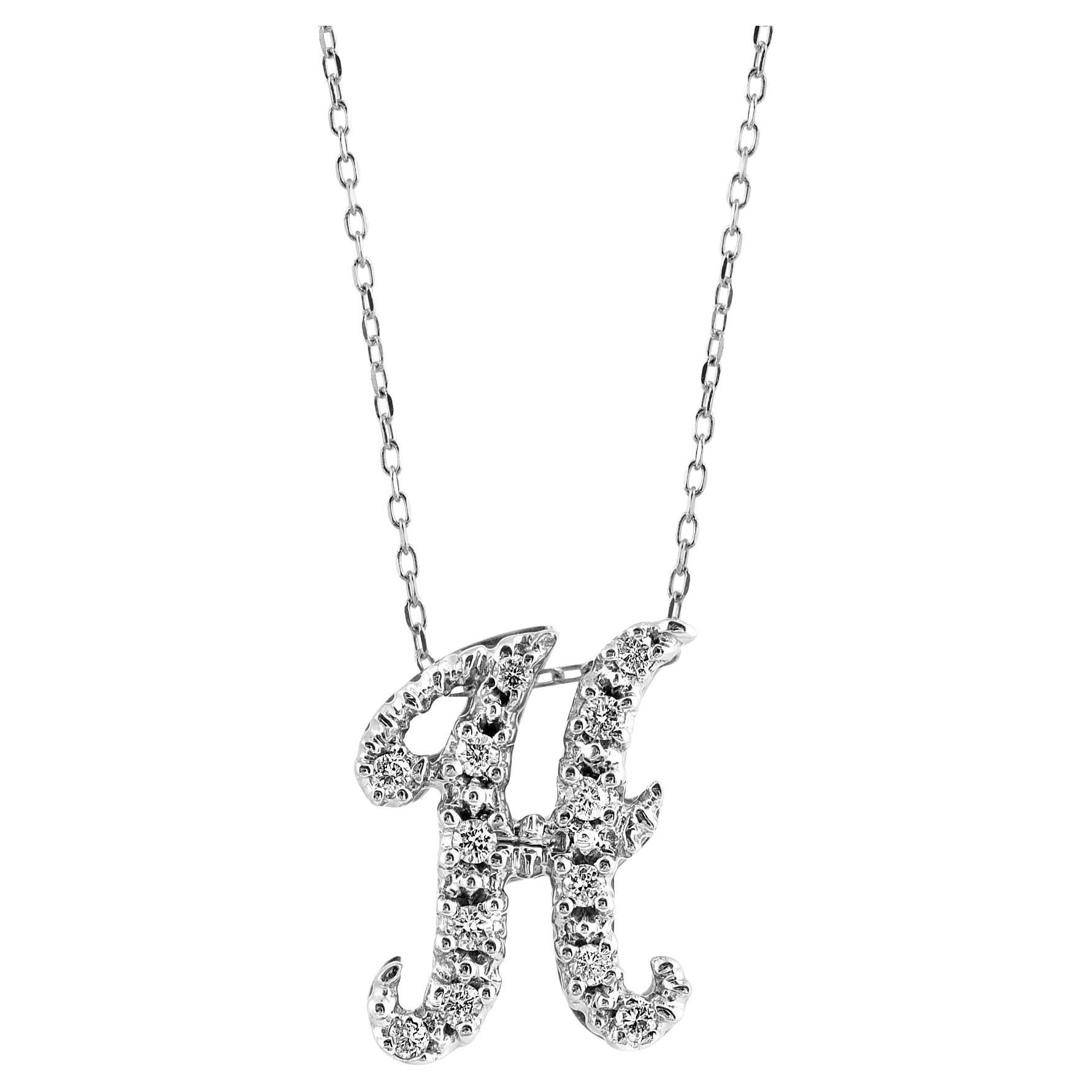 Pendentif « H » initial avec pierres de diamant 0,15 carat en or blanc 14 carats, chaîne de 18 pouces