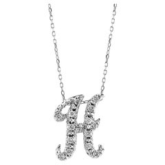 Initialenanhänger „H“ mit Diamantsteinen 0,15 Karat in 14K Weißgold, 18" Kette