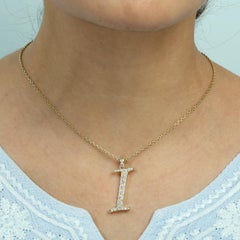 Initial I Letter Alphabet Pendant With Diamonds Made In 14k Yellow Gold