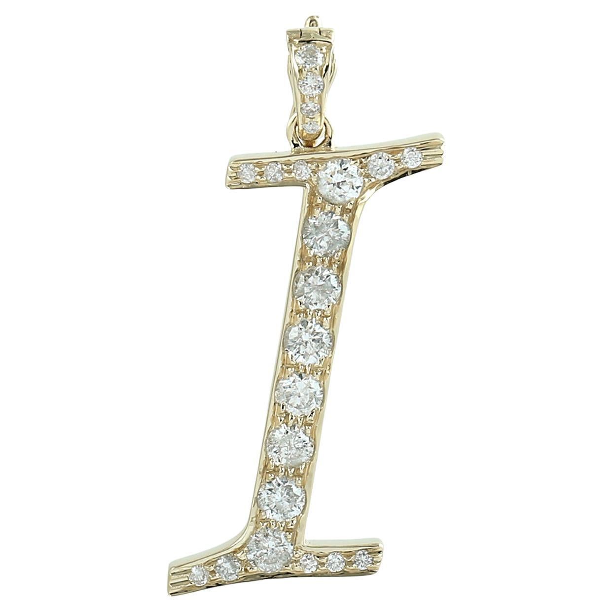 Ciondolo alfabeto con lettera iniziale I e diamanti in oro giallo 14k