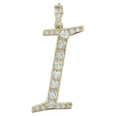 Ciondolo alfabeto con lettera iniziale I e diamanti in oro giallo 14k