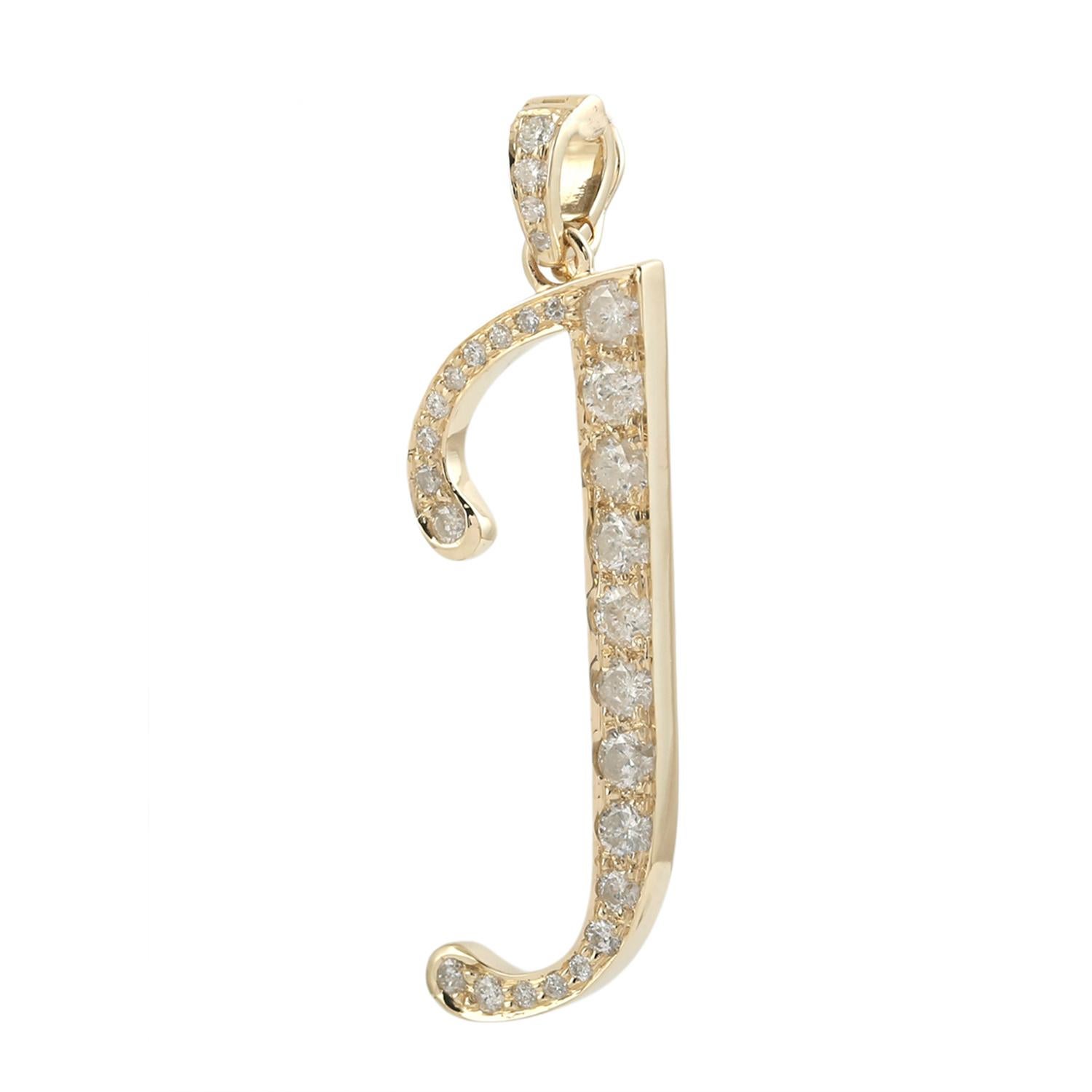 Initial J Buchstabe Alphabet Anhänger mit Diamanten in 14k Gelbgold gemacht (Art déco) im Angebot