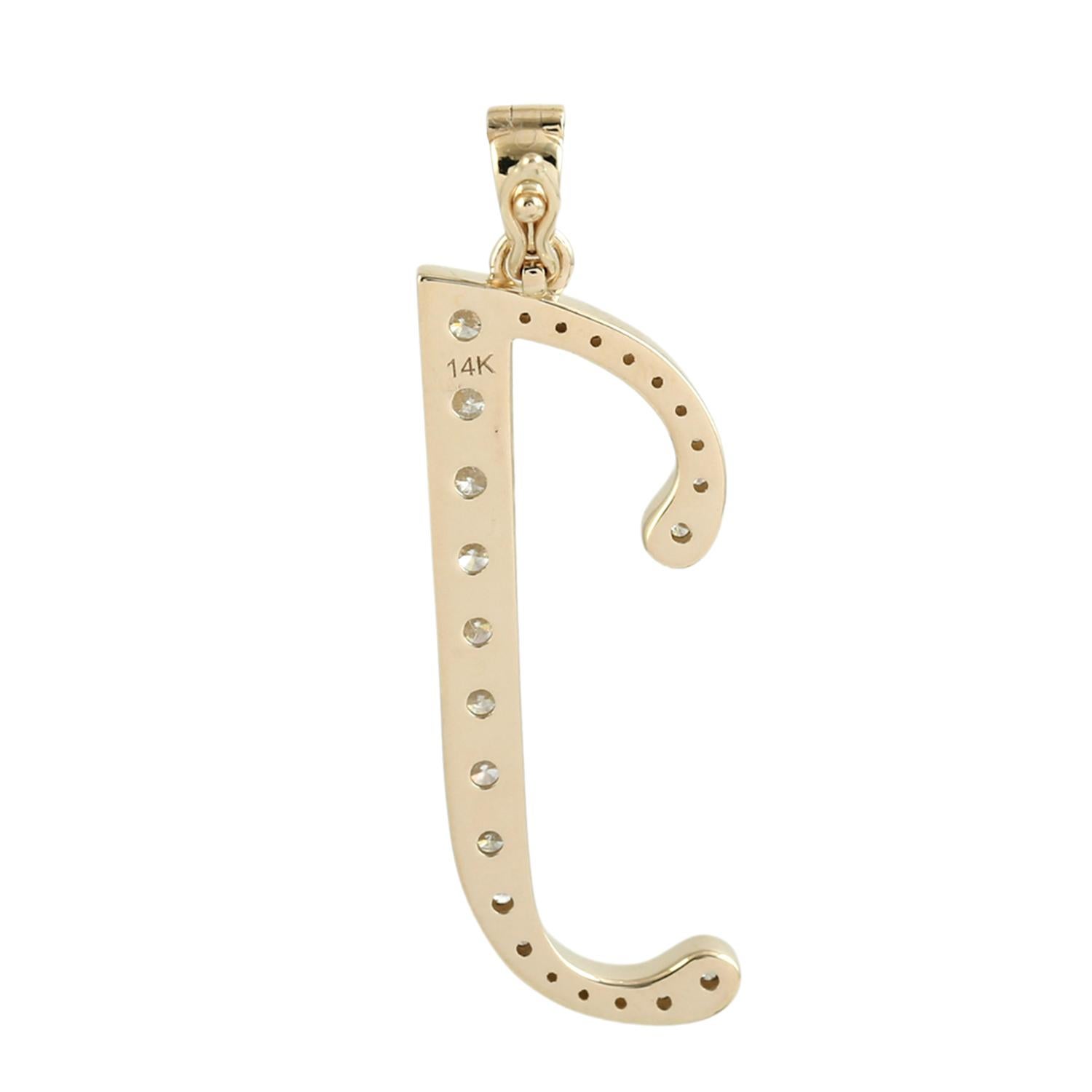 Initial J Buchstabe Alphabet Anhänger mit Diamanten in 14k Gelbgold gemacht (Gemischter Schliff) im Angebot