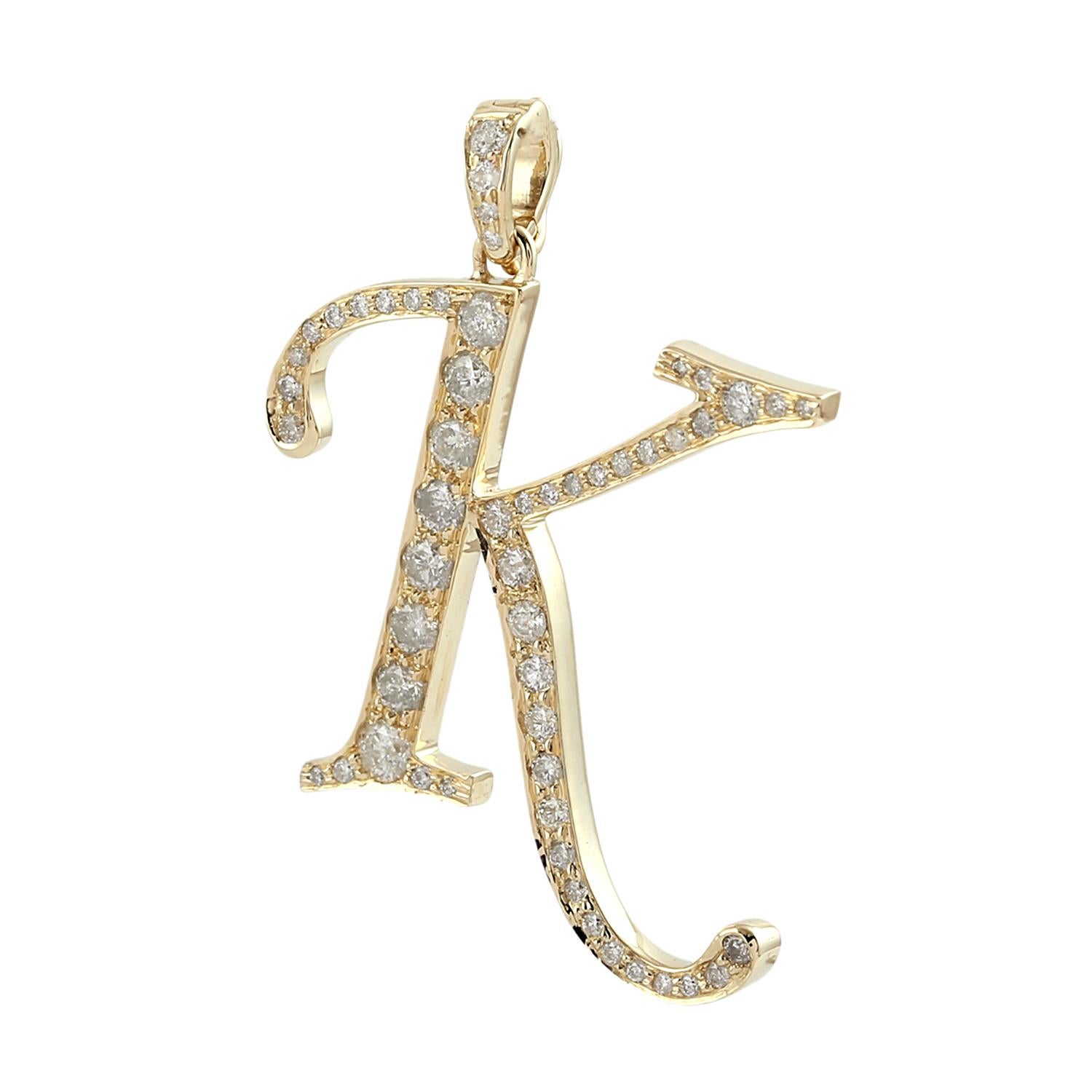 Initial K Buchstabe Alphabet Anhänger mit Diamanten in 14k Gelbgold gemacht (Art déco) im Angebot