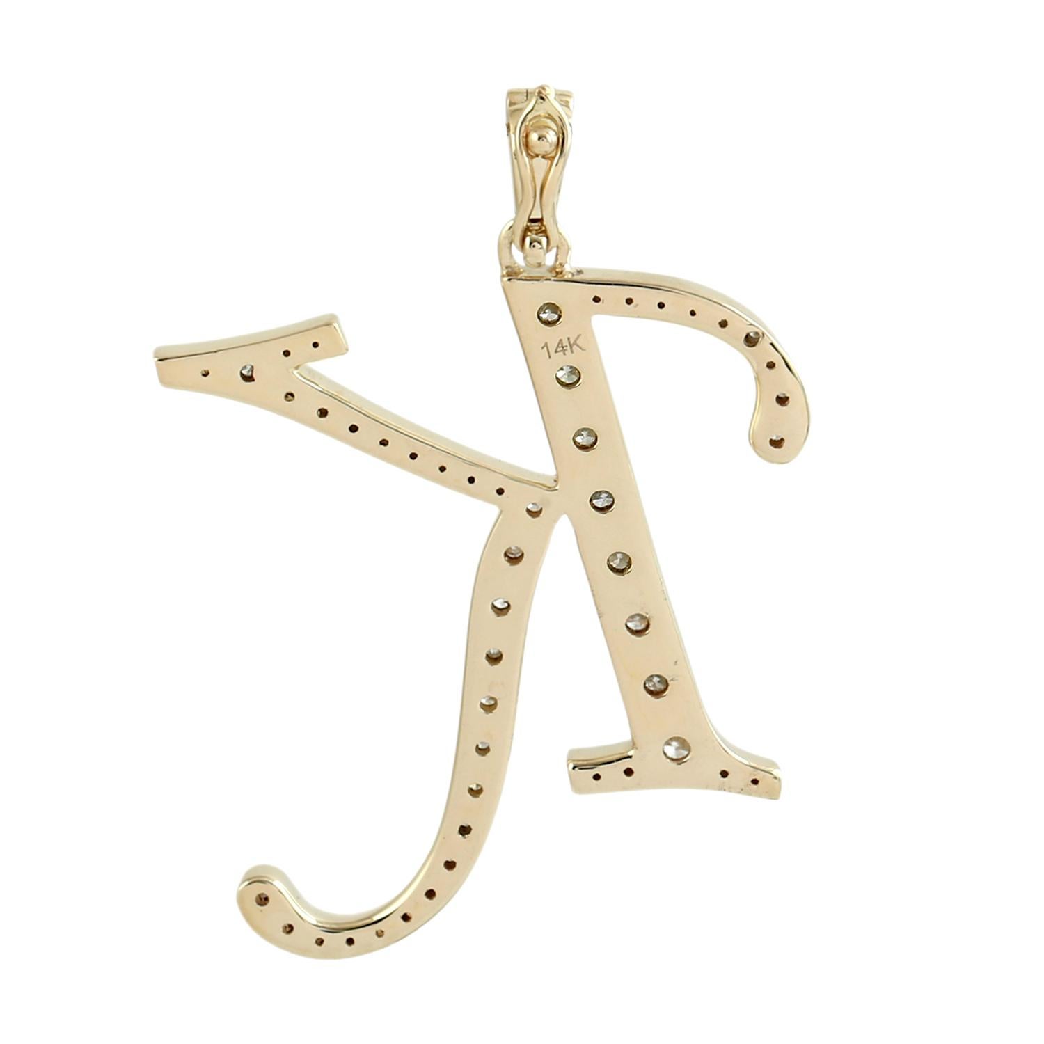 Initial K Buchstabe Alphabet Anhänger mit Diamanten in 14k Gelbgold gemacht (Gemischter Schliff) im Angebot
