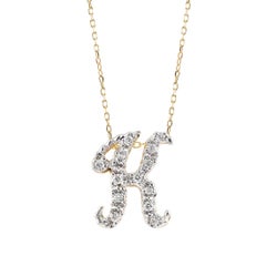 Initial "K" Pendant with Diamond Stones 0.13 carats in 14K White and Yellow Gold