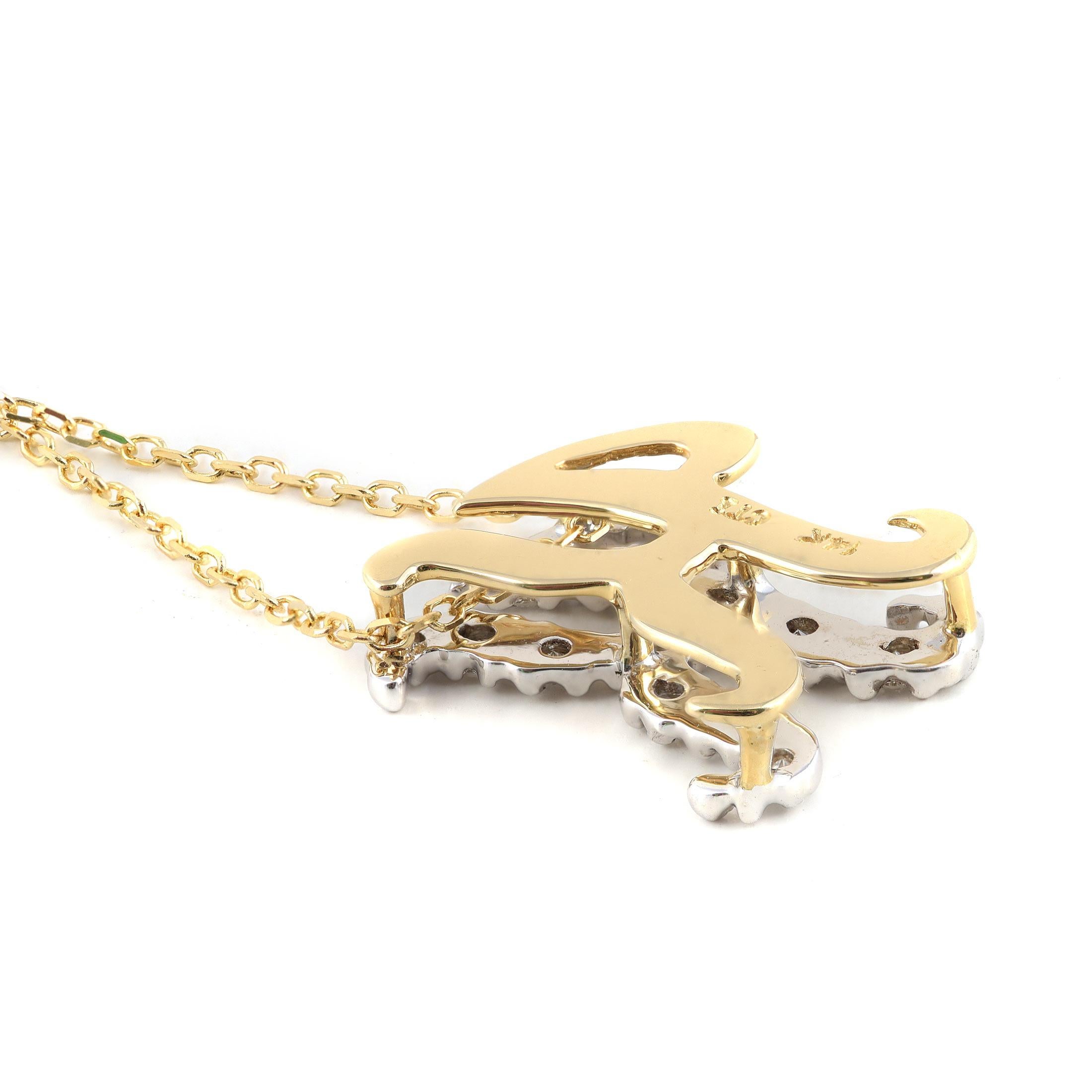 Pendentif « K » initial avec pierres de diamant 0,13 carat en or blanc et jaune 14 carats Neuf - En vente à Los Angeles, CA