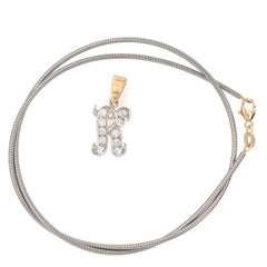 Initial "K" Pendant with Old Cut Diamonds in White & Yellow Gold on Steel Omega
