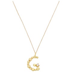Sweet Pea Diamond and 18 Karat Yellow Gold Initial Letter 'G' Charm Necklace