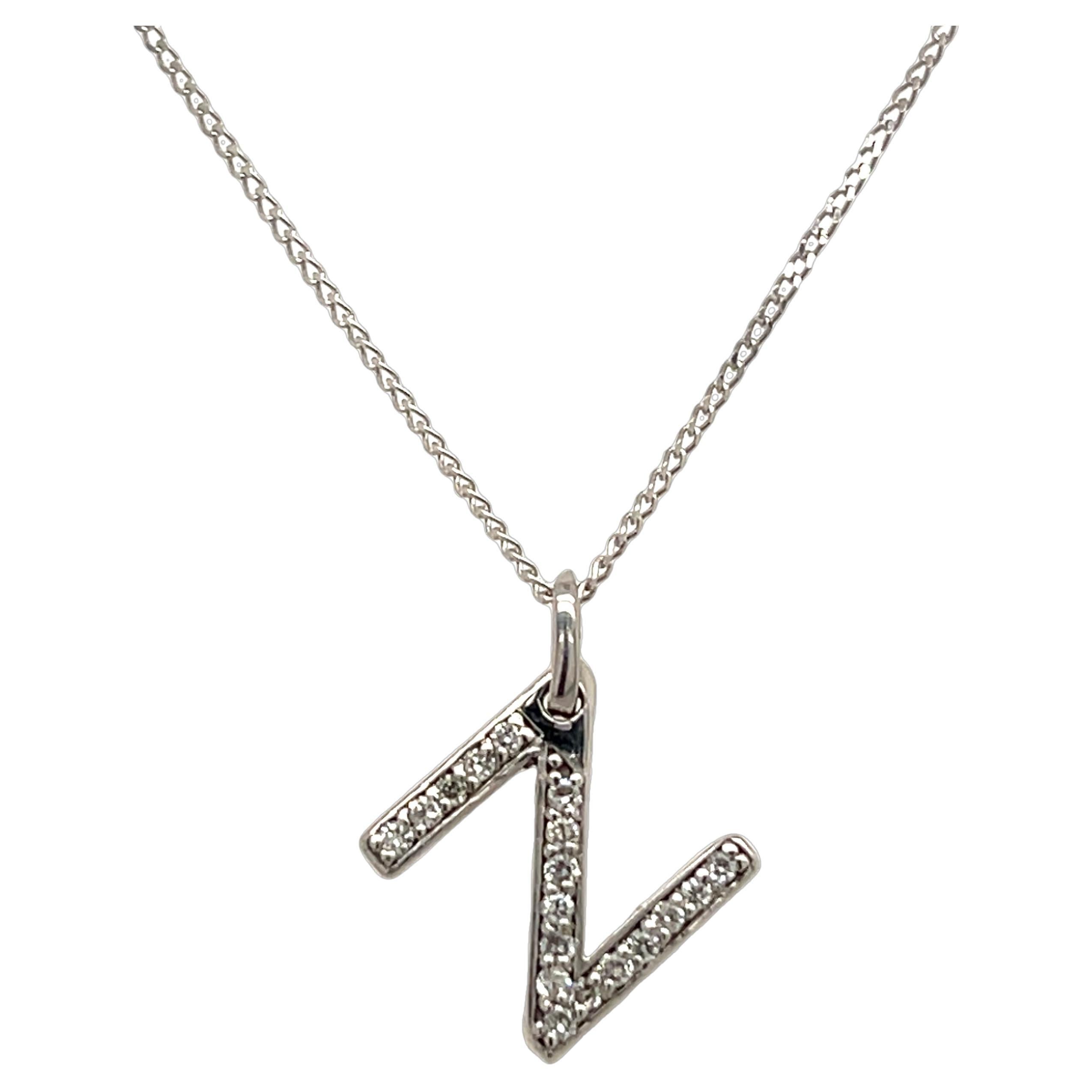 Initial 'N' Pendant in 18ct White Gold on 18ct White Gold Chain