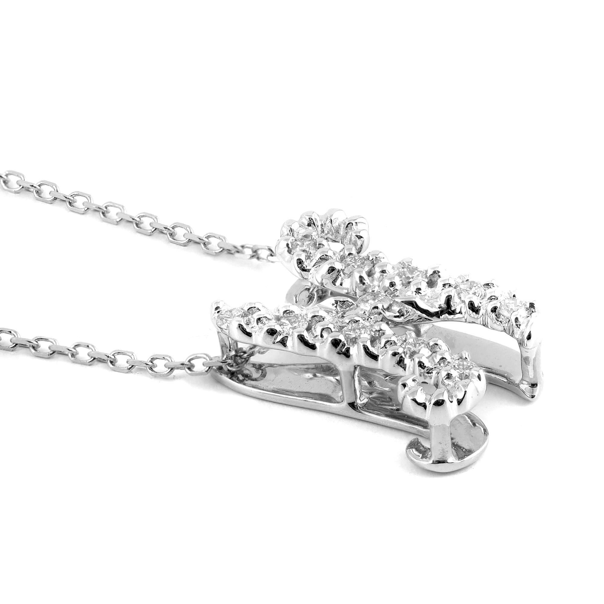 Taille brillant Pendentif « N » initial avec pierres de diamant 0,13 carat en or blanc 14 carats, chaîne de 18 pouces en vente