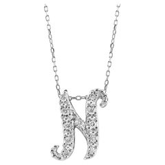 Colgante con la inicial "N" y piedras de diamante de 0,13 quilates en oro blanco de 14 quilates, cadena de 18 pulgadas