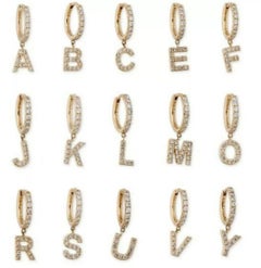 Initial Name Earring 14K Solid Gold Diamond Hoop Earring Christmas Gift For Mom.