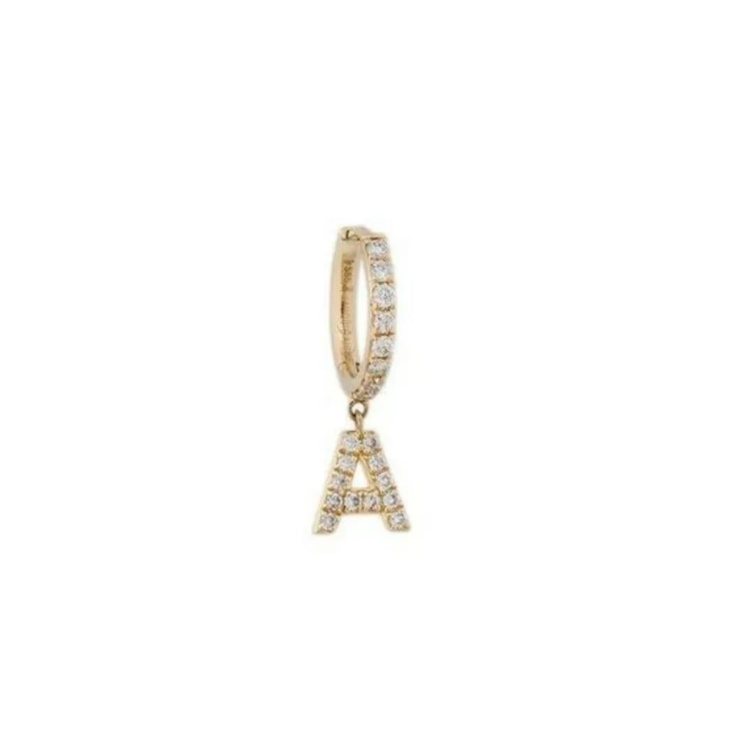 Initial Name Ohrring 14K Massivgold Diamant-Creolen-Ohrring Weihnachtsgeschenk für Mutter. im Angebot 2