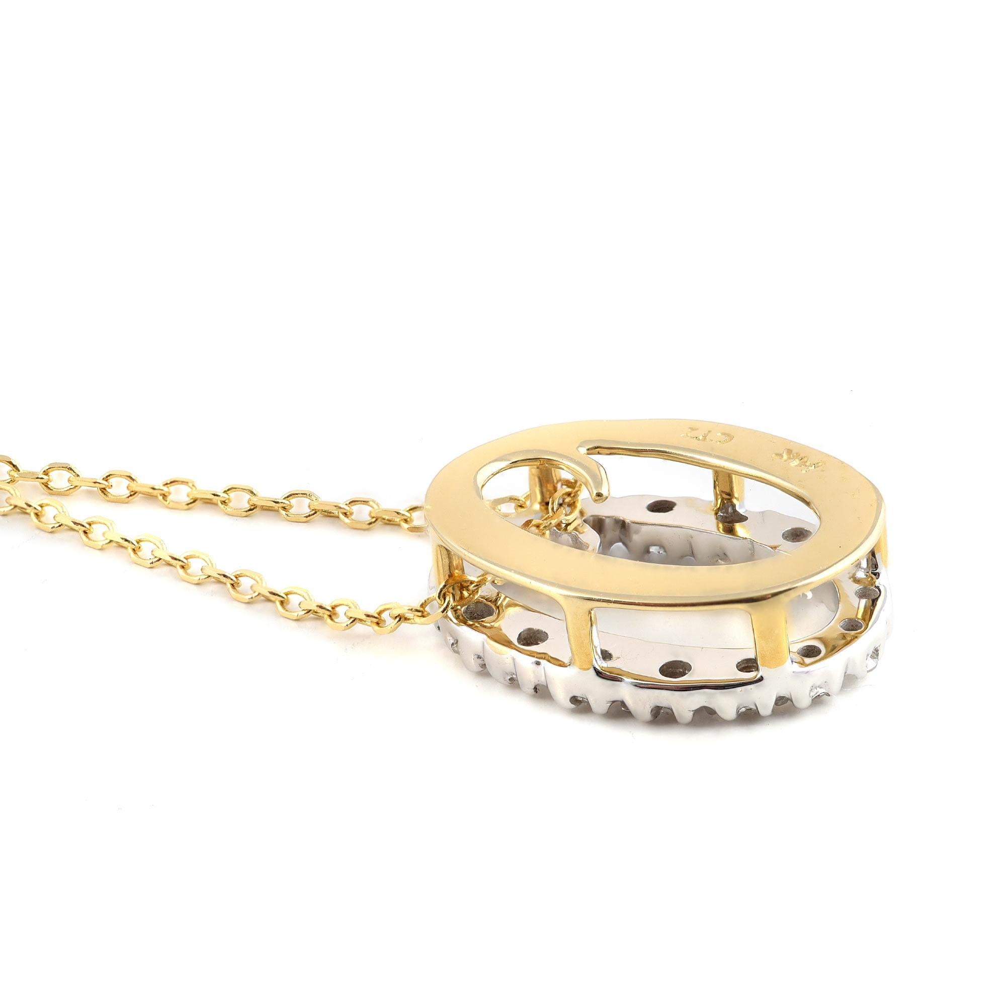 Pendentif « O » initial avec pierres de diamant 0,13 carat en or blanc et jaune 14 carats Neuf - En vente à Los Angeles, CA