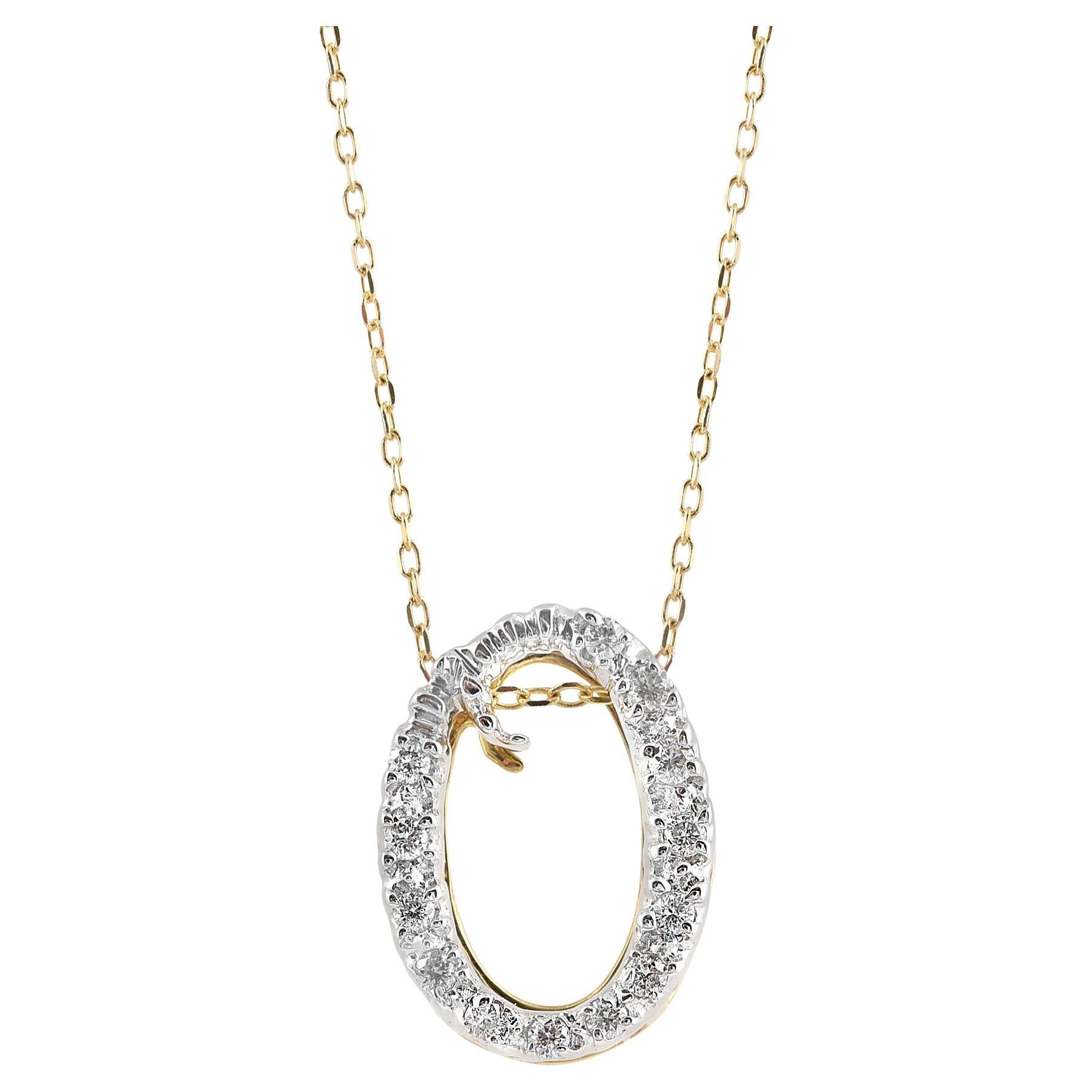 Pendentif « O » initial avec pierres de diamant 0,13 carat en or blanc et jaune 14 carats en vente