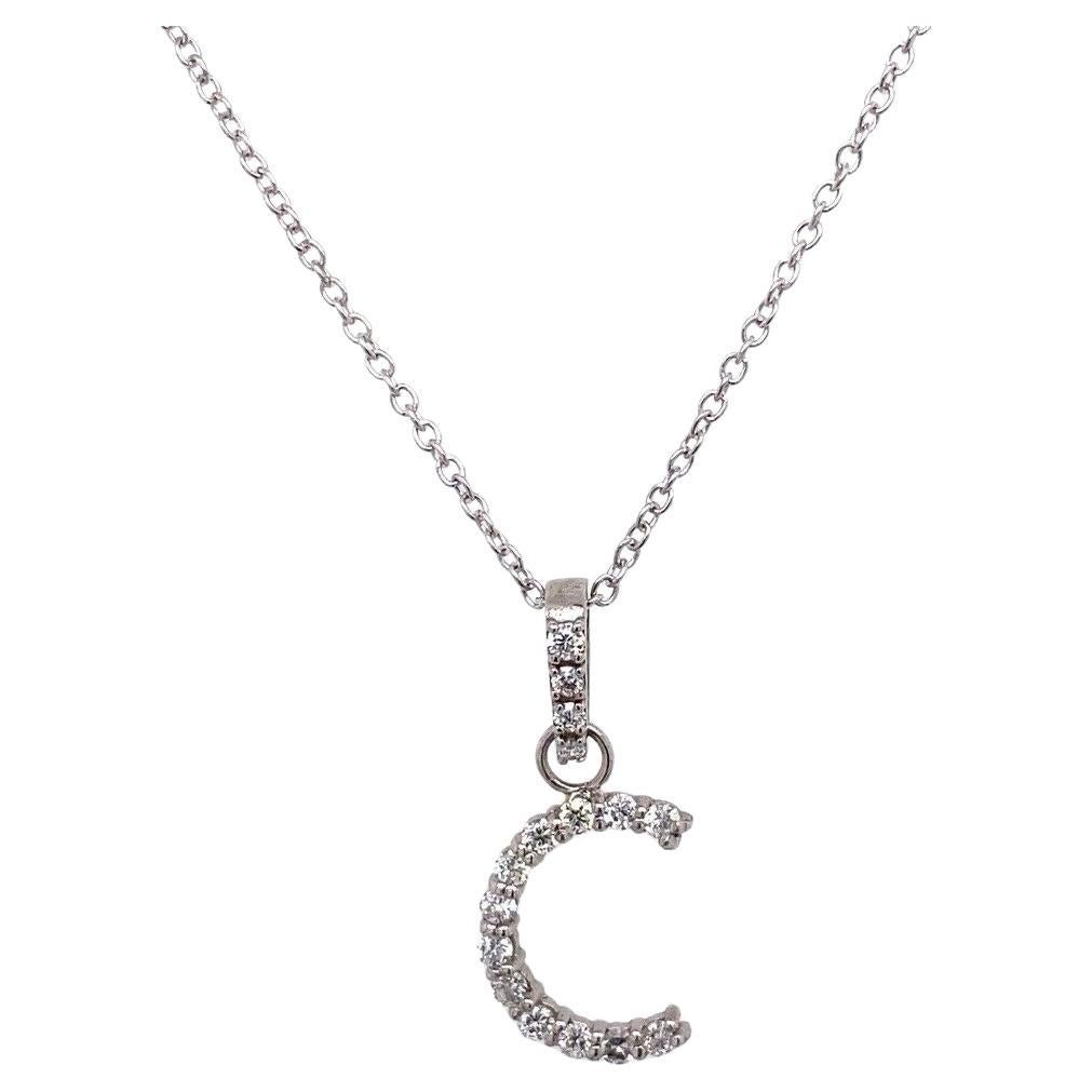 Initial Pendant Letter "C" Set with 0.16ct of Diamonds in 9ct White Gold For Sale