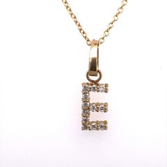 Initial Pendant Letter "E" Set with 0.12ct Diamond on Chain in 9ct Yellow Gold