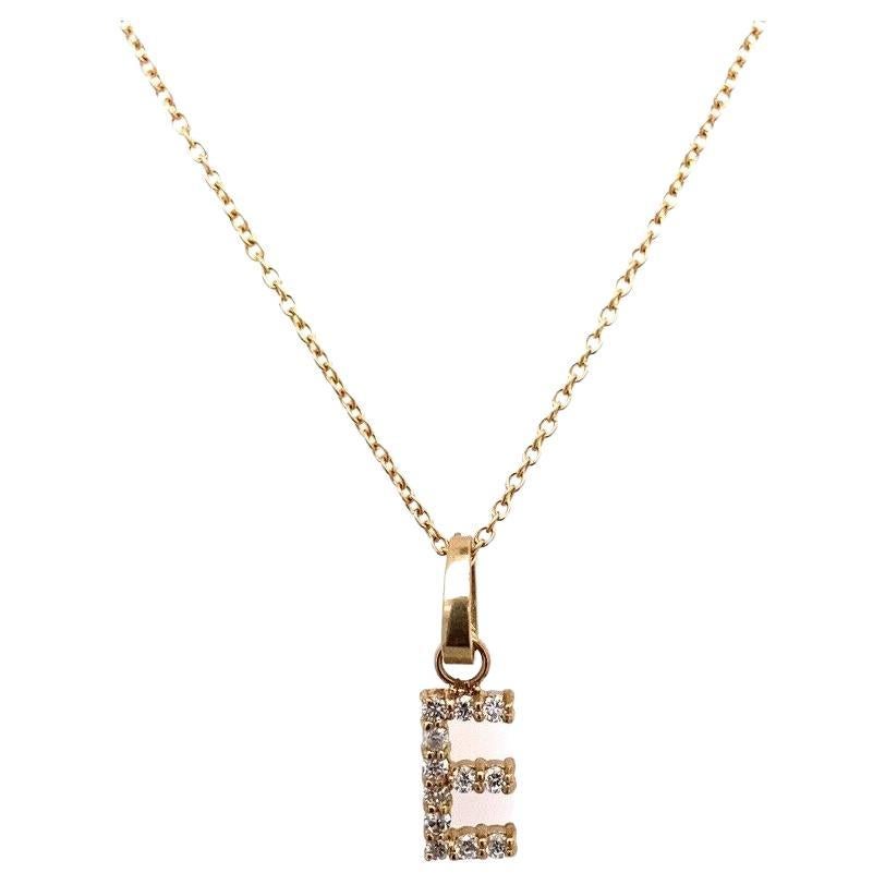Initial Pendant Letter "E" Set with 0.12ct Diamond on Chain in 9ct Yellow Gold For Sale
