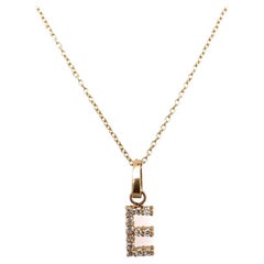 Initial Pendant Letter "E" Set with 0.12ct Diamond on Chain in 9ct Yellow Gold