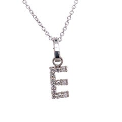 Initial Pendant Letter "E" Set with 0.16ct Diamond on Chain in 9ct White Gold