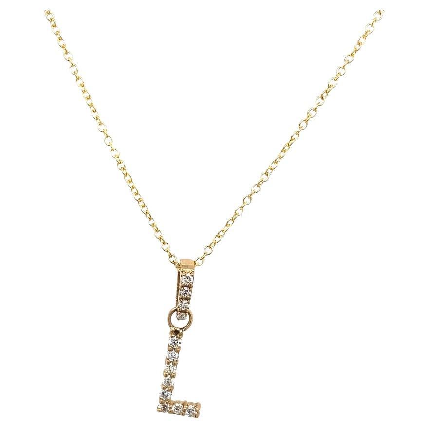 Initial Pendant Letter "L" Set with 0.12ct Diamond on Chain in 9ct Yellow Gold For Sale