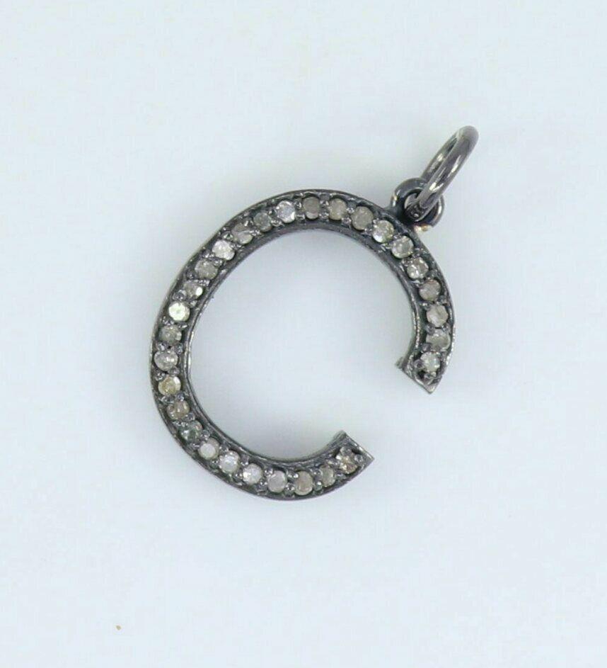 Art Deco Initial Pendant Pave Diamond Name Necklace 925 Silver Diamond Alphabet Charm For Sale