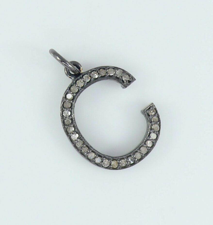Uncut Initial Pendant Pave Diamond Name Necklace 925 Silver Diamond Alphabet Charm For Sale