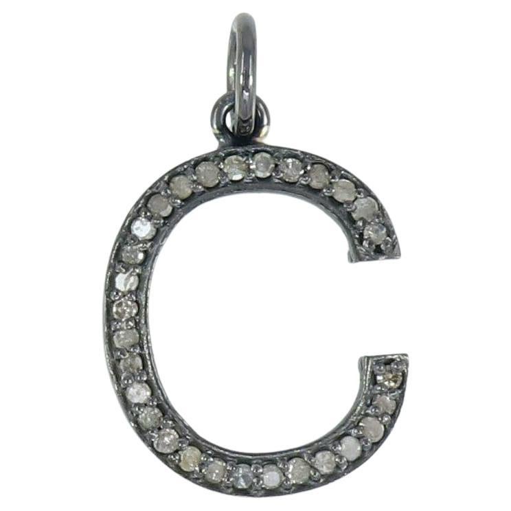 Initial Pendant Pave Diamond Name Necklace 925 Silver Diamond Alphabet Charm For Sale