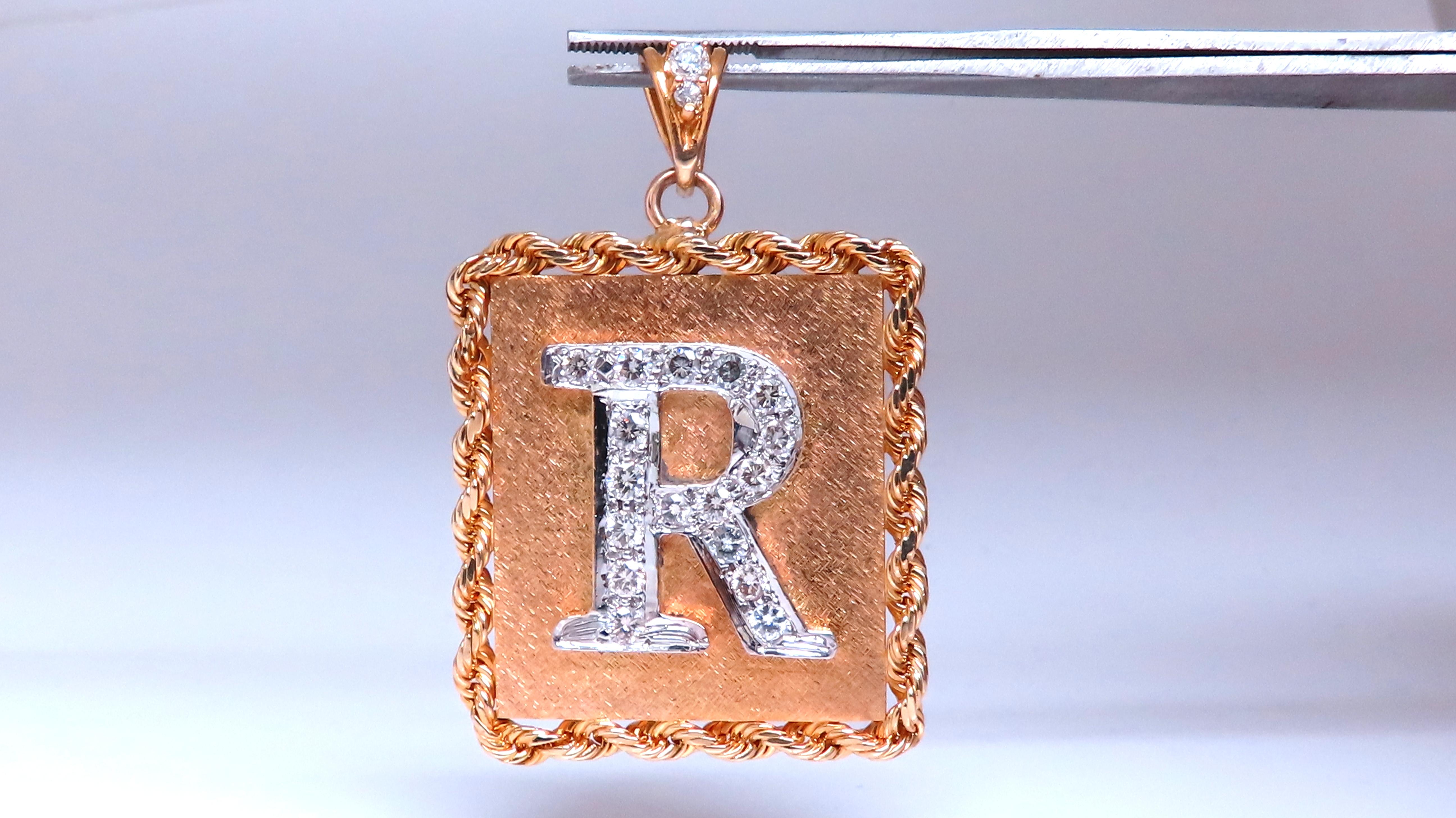 Taille ronde Pendentif original R Diamond Vintage Rope Twist Sandblast plaqué or 14 carats 12370 en vente