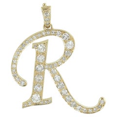 Initial R Buchstabe Alphabet-Anhänger mit Diamanten aus 14 Karat Gelbgold