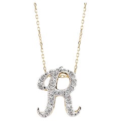 Initialenanhänger „R“ mit Diamantsteinen 0,13 Karat in 14K Weiß- und Gelbgold
