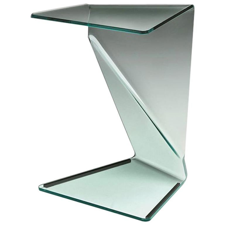 Initial Side Table in Curved Clear Glass For Sale