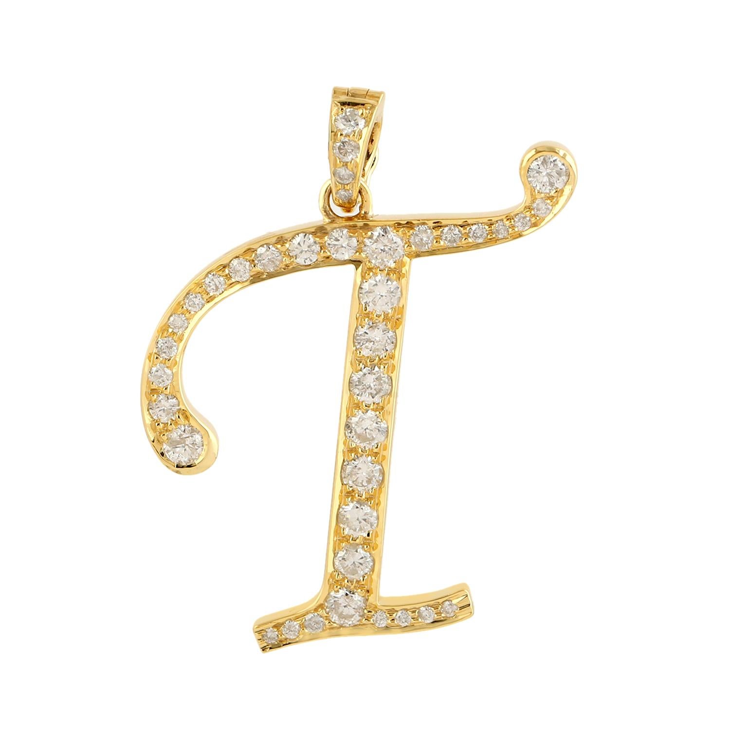 Initial T Buchstabe Alphabet-Anhänger mit Diamanten aus 14 Karat Gelbgold (Kunsthandwerker*in) im Angebot
