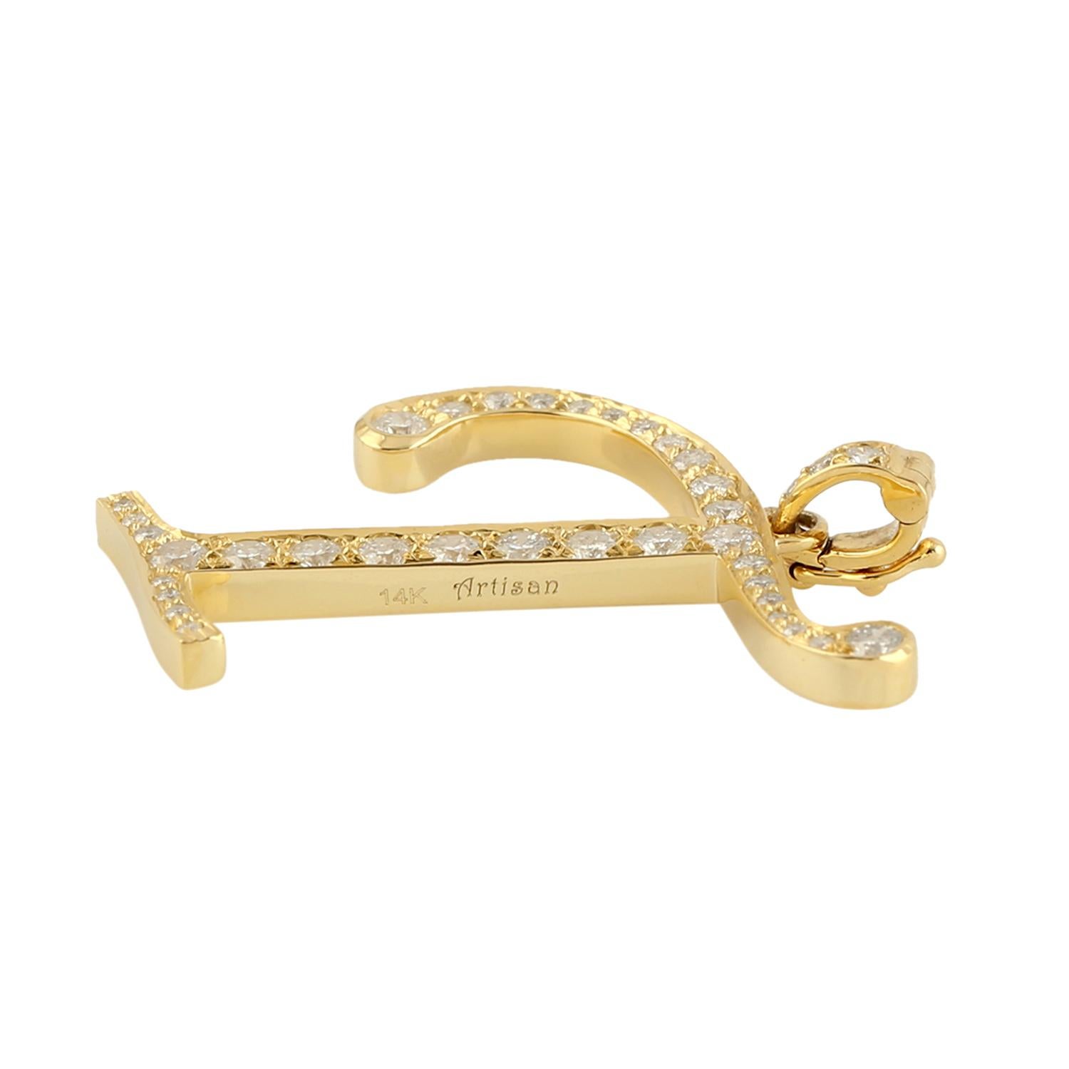 Initial T Buchstabe Alphabet-Anhänger mit Diamanten aus 14 Karat Gelbgold im Zustand „Neu“ im Angebot in New York, NY