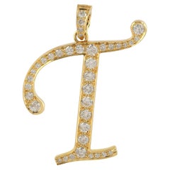 Initial T Letter Alphabet Pendant With Diamonds Made In 14k Yellow Gold