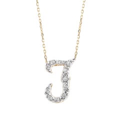 Ciondolo con iniziale "T" e pietre di diamante da 0,11 carati in oro bianco e giallo 14K