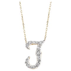 Initialenanhänger „T“ aus 14 Karat Weiß- und Gelbgold mit Diamantsteinen 0,11 Karat