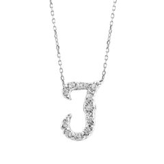 Initialenanhänger „T“ mit Diamantsteinen 0,11 Karat in 14K Weißgold, 18" Kette