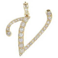 Initial V Letter Alphabet Pendant With Diamonds Made In 14k Yellow Gold