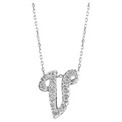 Initialenanhänger „V“ mit Diamantsteinen 0,13 Karat in 14K Weißgold, 18" Kette