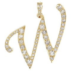 Pendentif Alphabet lettre W initiale avec diamants en or jaune 14k