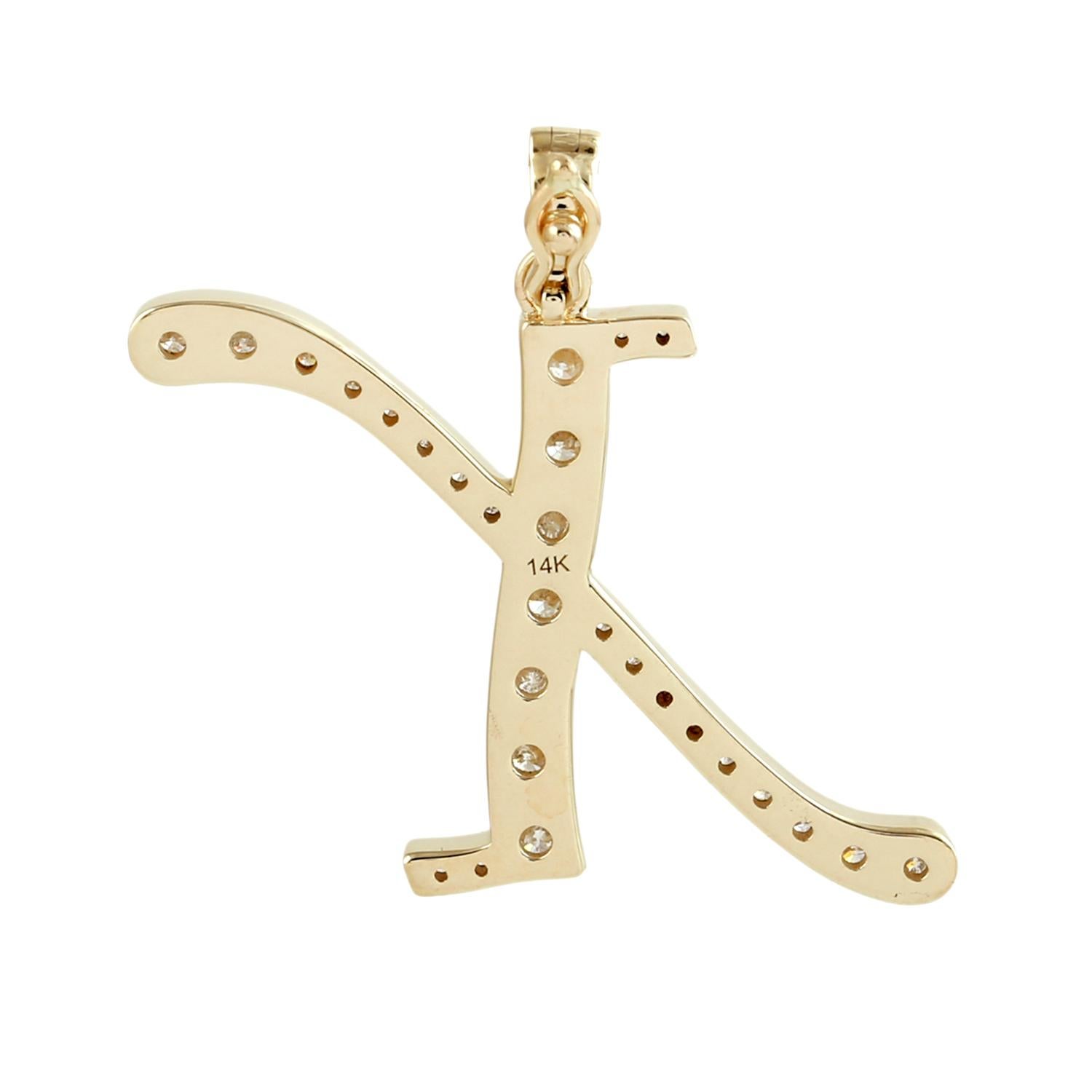 Art déco Pendentif Alphabet lettre X initiale avec diamants en or jaune 14k en vente
