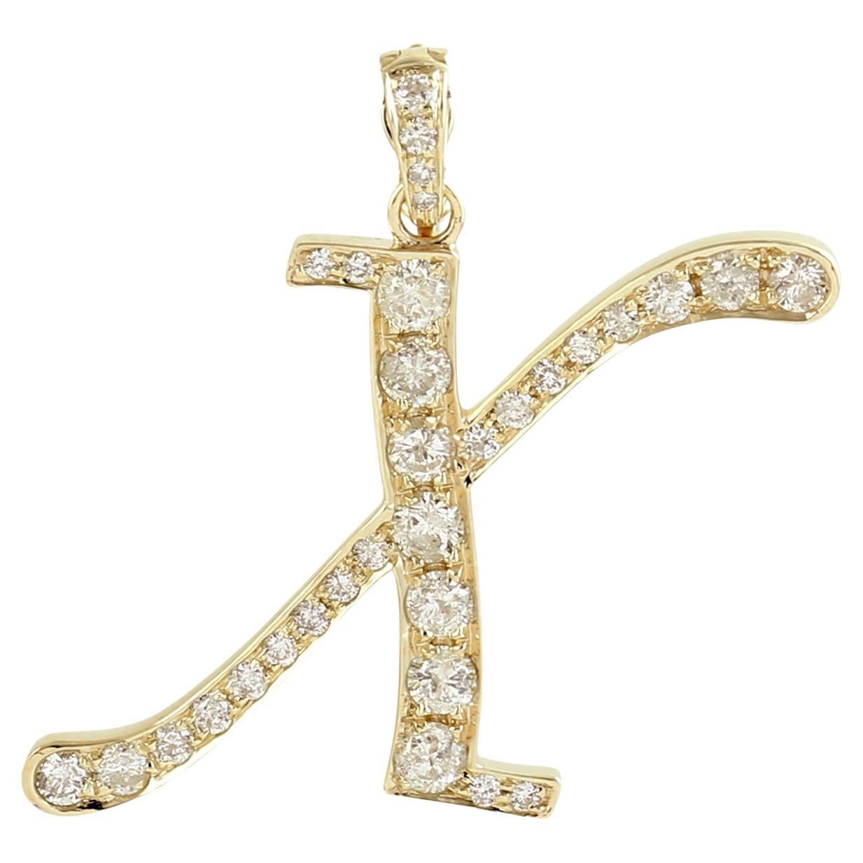 Pendentif Alphabet lettre X initiale avec diamants en or jaune 14k en vente