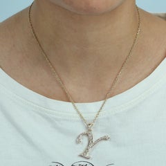 Initial Y Letter Alphabet Pendant With Diamonds Made In 14k Yellow Gold