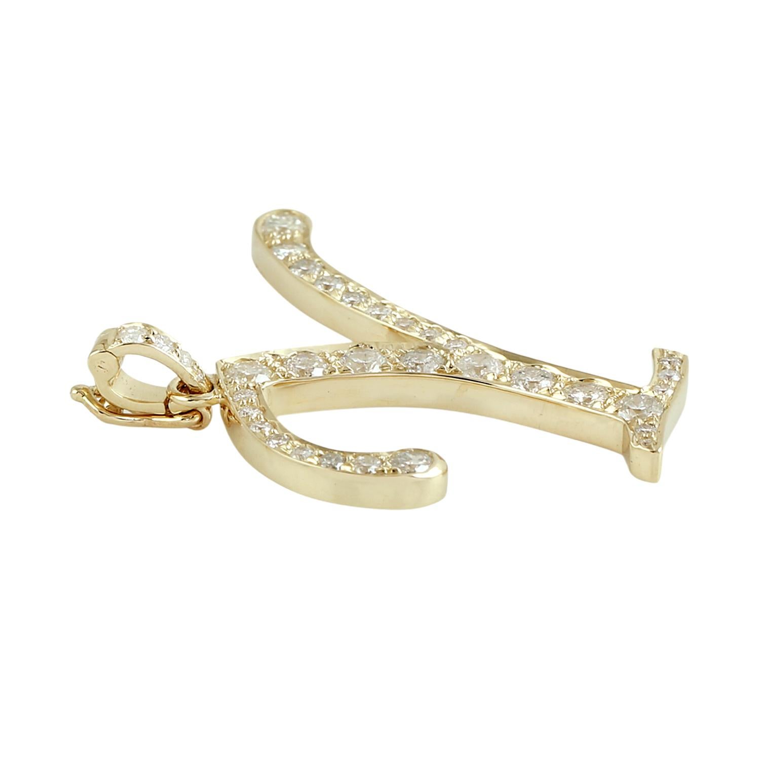 Taille mixte Pendentif Alphabet lettre Y initiale avec diamants en or jaune 14k en vente