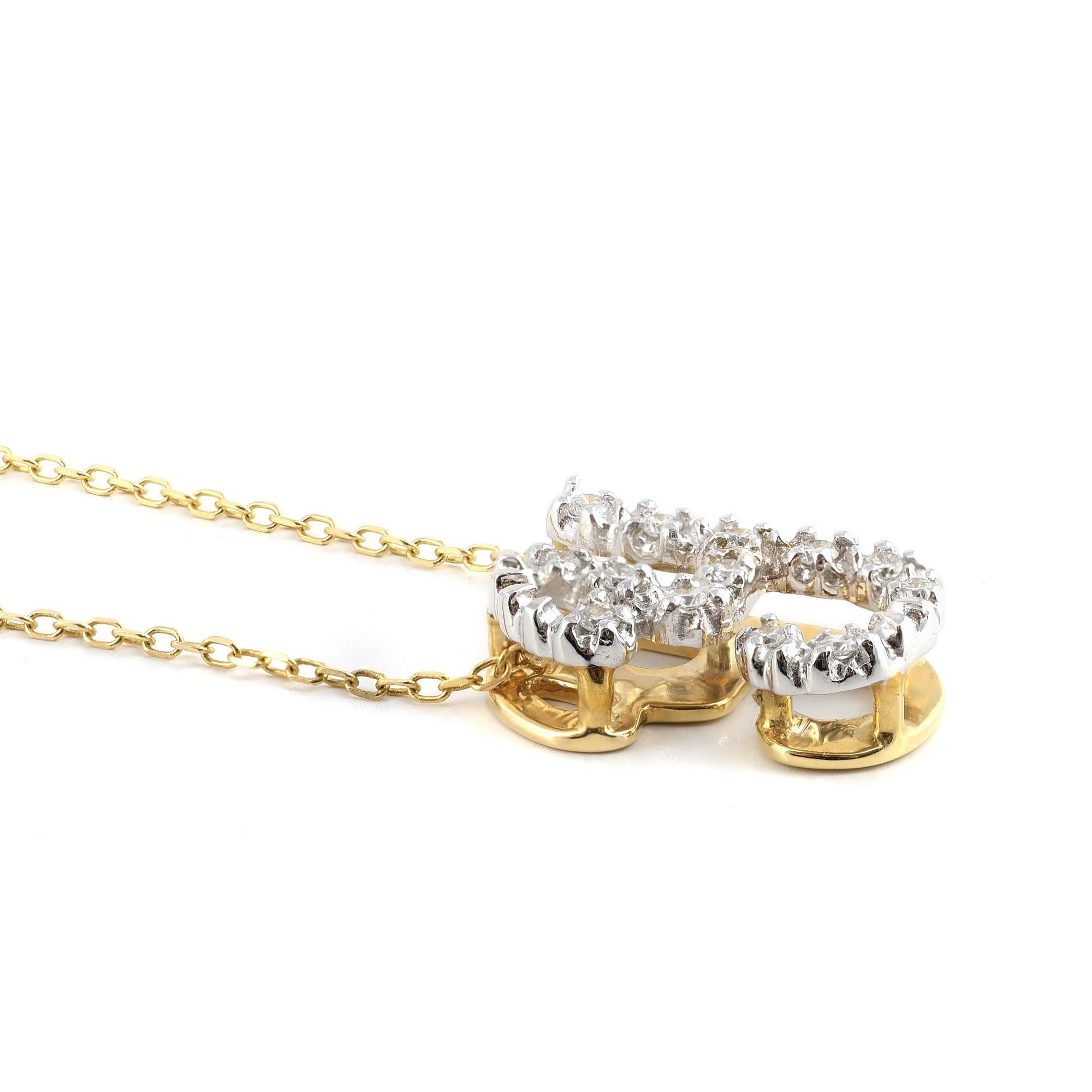 Taille brillant Pendentif « Y » initial avec pierres de diamant 0,13 carat en or blanc et jaune 14 carats en vente